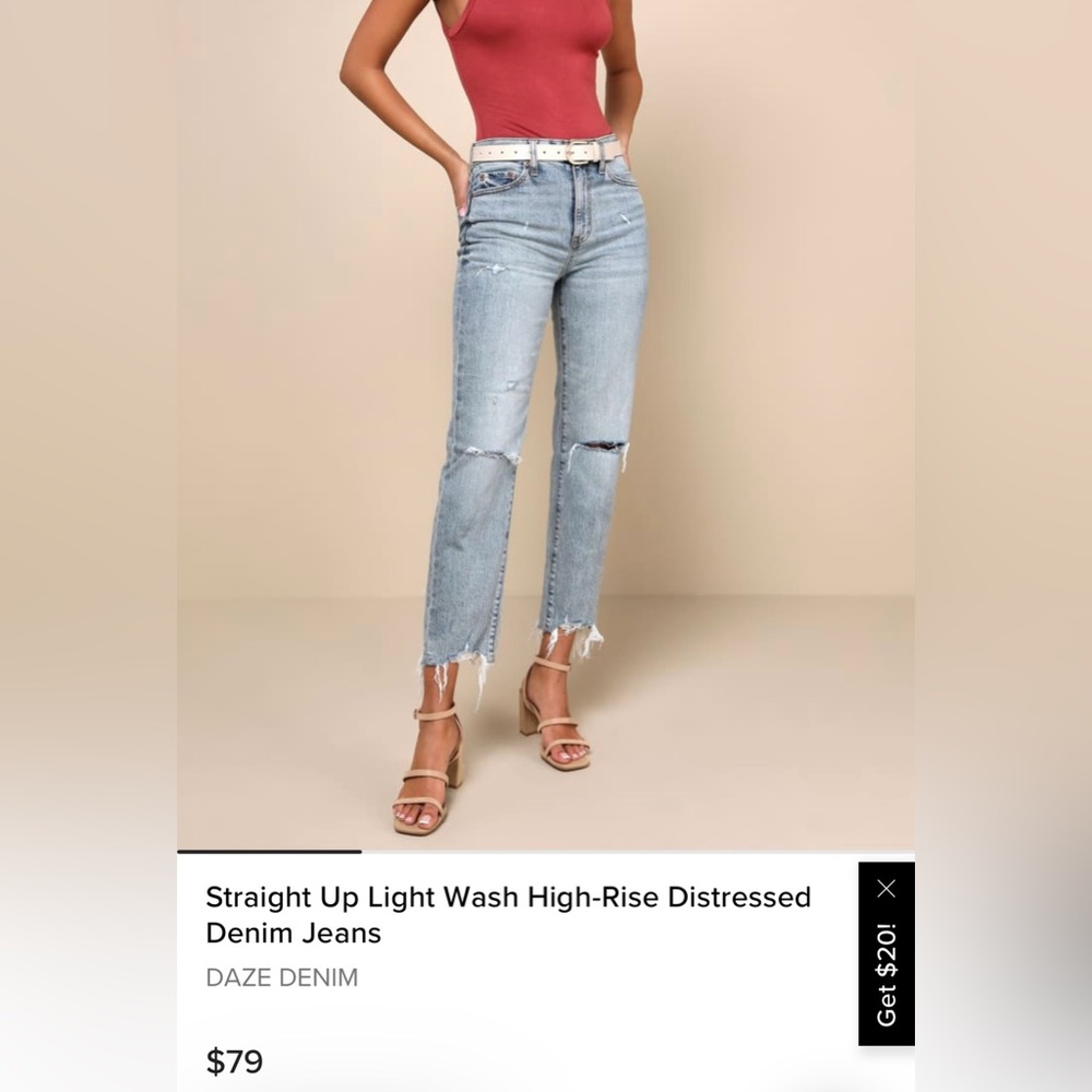 DAZE DENIM Straight Up Light Wash High-Rise Distressed Cropped Jeans - size 24
